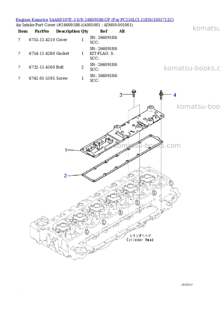 Komatsu SAA6D107E-3 S/N 26609188-UP (For PC210LCI-11E0) Parts catalog cover Page 4
