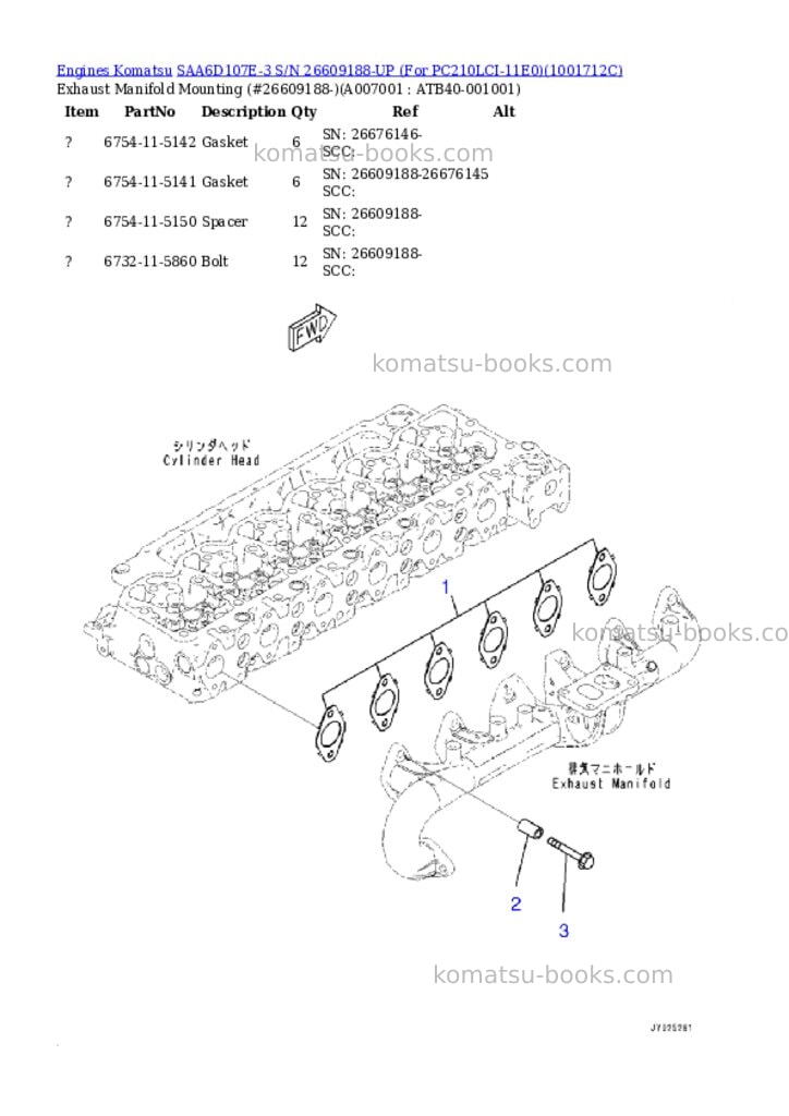 Komatsu SAA6D107E-3 S/N 26609188-UP (For PC210LCI-11E0) Parts catalog cover Page 6