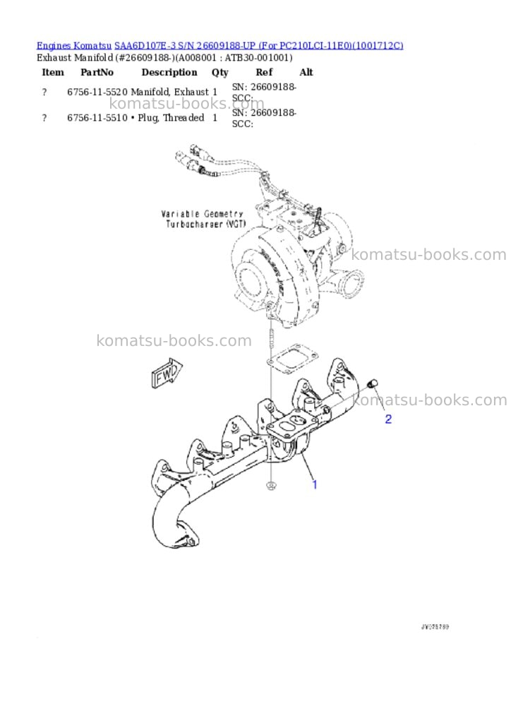 Komatsu SAA6D107E-3 S/N 26609188-UP (For PC210LCI-11E0) Parts catalog cover Page 7
