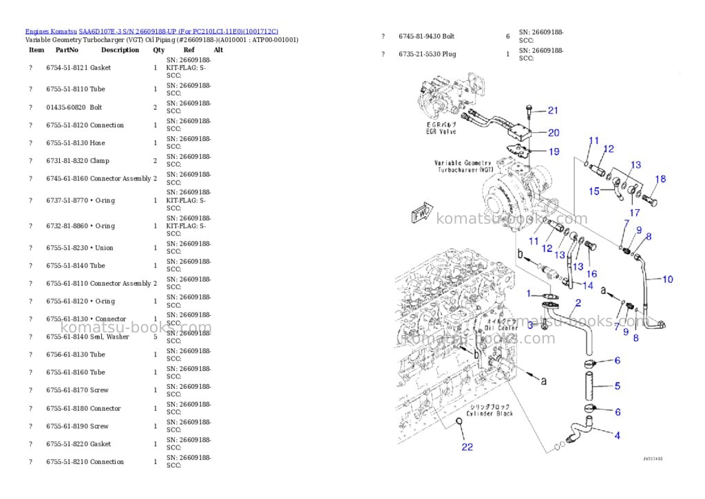 Komatsu SAA6D107E-3 S/N 26609188-UP (For PC210LCI-11E0) Parts catalog cover Page 9