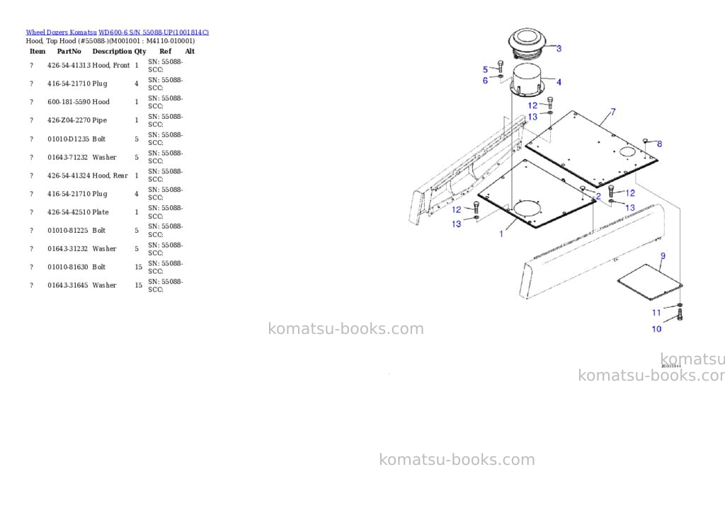 Komatsu WD600-6 S/N 55088-UP Parts catalog cover Page 6 Komatsu WD600-6 S/N 55088-UP Parts catalog cover Page 6
