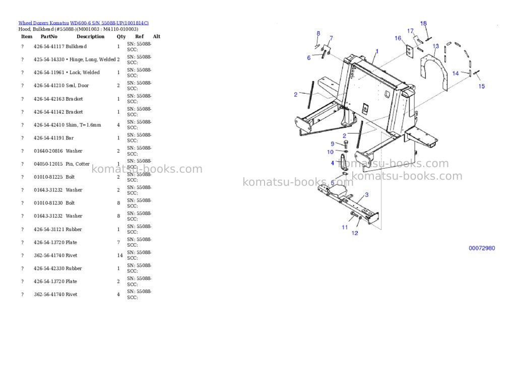 Komatsu WD600-6 S/N 55088-UP Parts catalog cover Page 8 Komatsu WD600-6 S/N 55088-UP Parts catalog cover Page 8