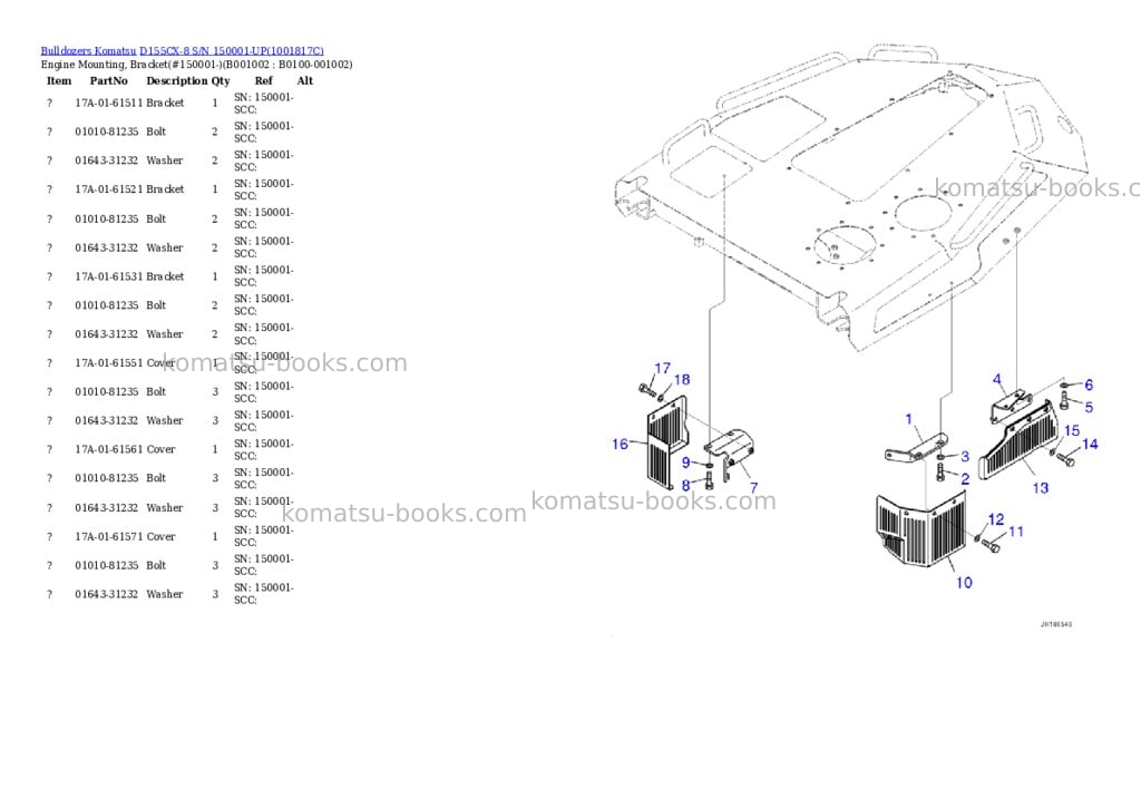 Komatsu D155CX-8 S/N 150001-UP Parts catalog cover