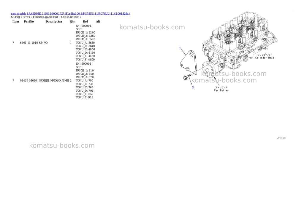 Komatsu SAA3D95E-1 S/N 900001-UP (For BA100-3/PC78US-11/PC78UU-11) Parts catalog cover Page 3