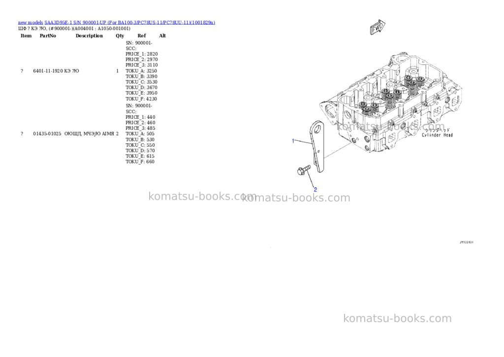 Komatsu SAA3D95E-1 S/N 900001-UP (For BA100-3/PC78US-11/PC78UU-11) Parts catalog cover Page 4