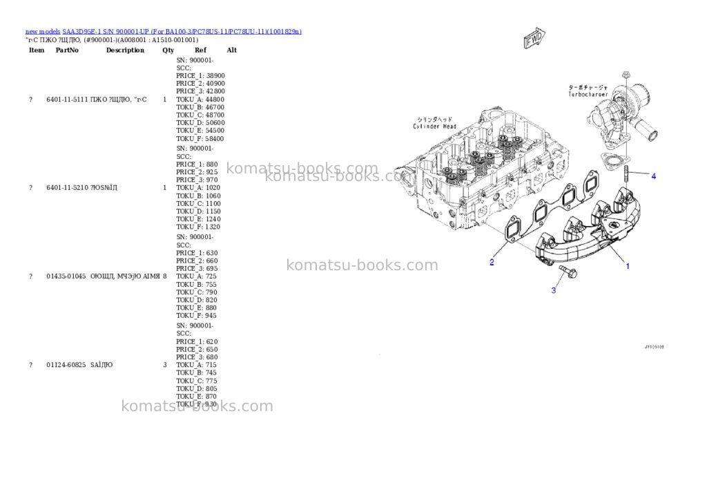Komatsu SAA3D95E-1 S/N 900001-UP (For BA100-3/PC78US-11/PC78UU-11) Parts catalog cover Page 8