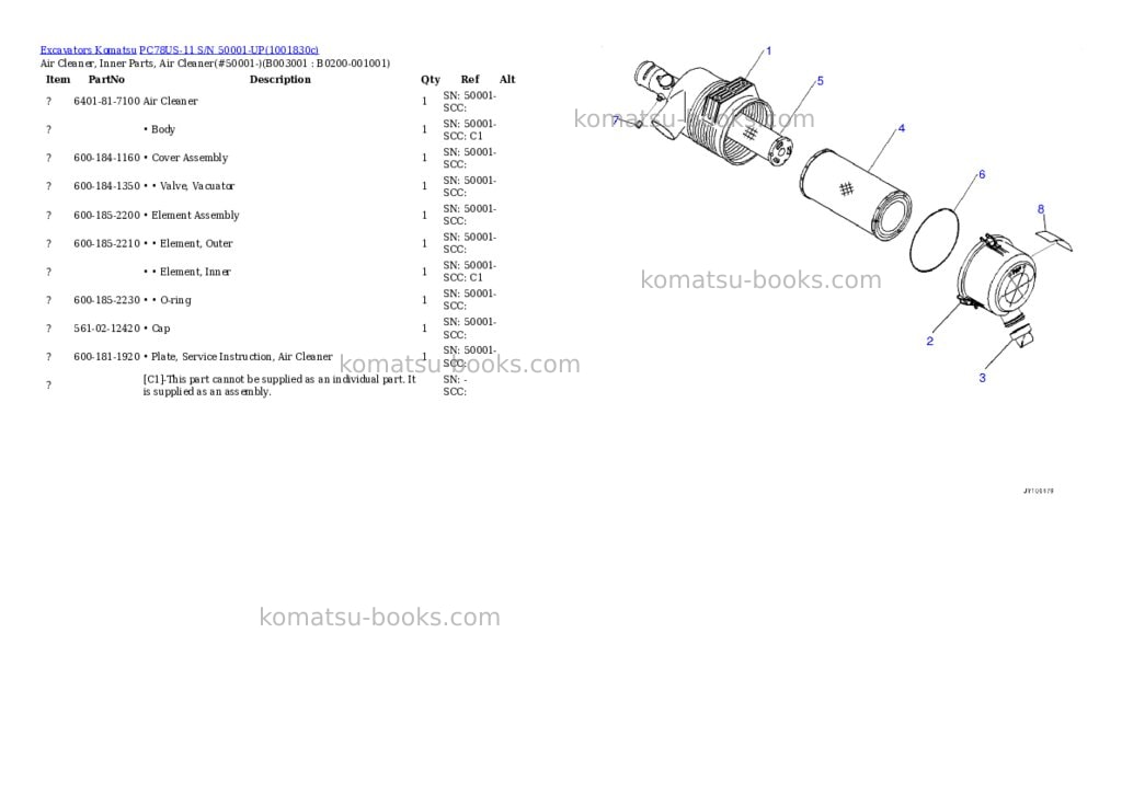 Komatsu PC78US-11 S/N 50001-UP Parts catalog cover Page 2 Komatsu PC78US-11 S/N 50001-UP Parts catalog cover Page 2