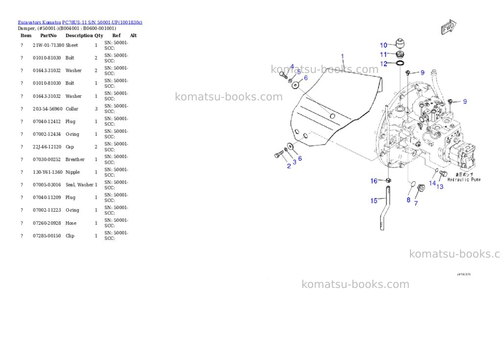Komatsu PC78US-11 S/N 50001-UP Parts catalog cover Page 4 Komatsu PC78US-11 S/N 50001-UP Parts catalog cover Page 4