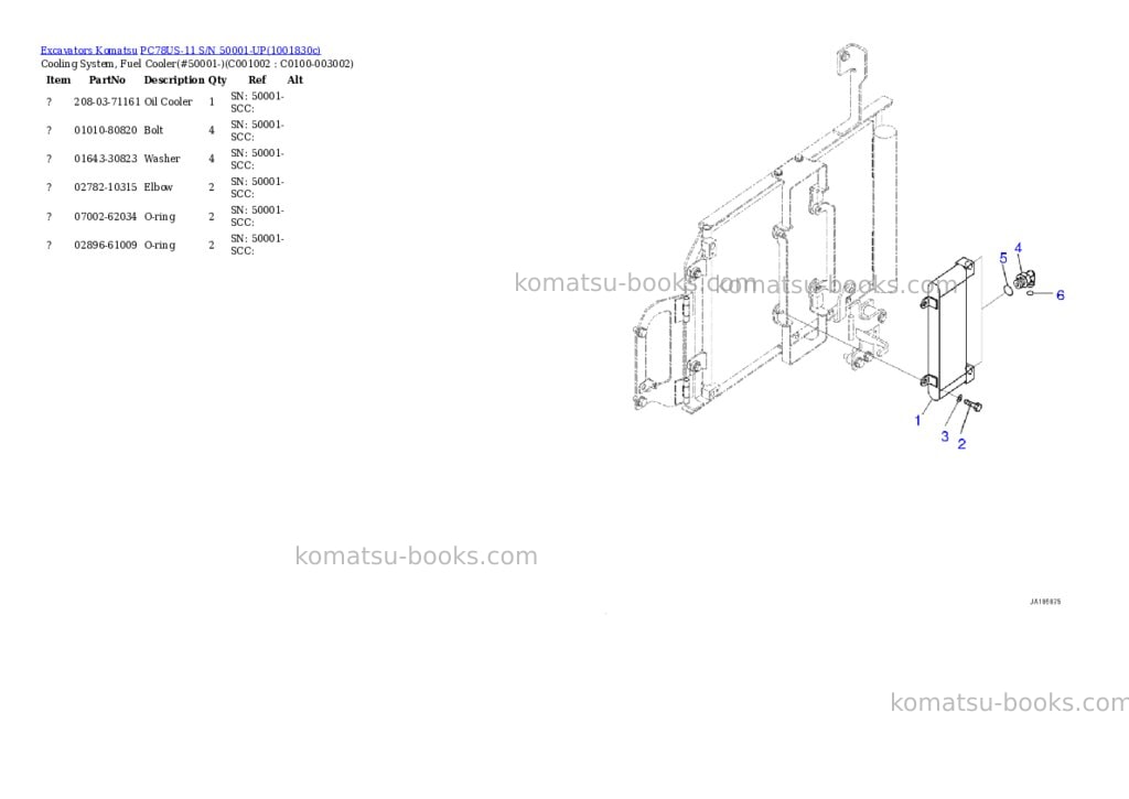 Komatsu PC78US-11 S/N 50001-UP Parts catalog cover Page 6 Komatsu PC78US-11 S/N 50001-UP Parts catalog cover Page 6