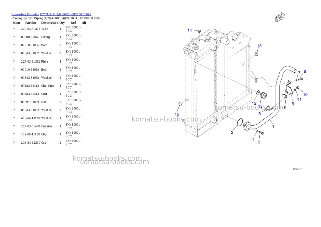 Komatsu PC78US-11 S/N 50001-UP Parts catalog cover Page 8 Komatsu PC78US-11 S/N 50001-UP Parts catalog cover Page 8