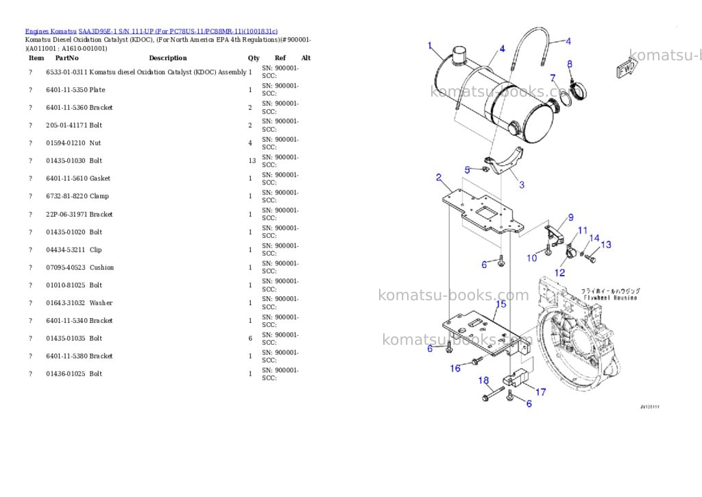 Komatsu SAA3D95E-1 S/N 111-UP (For PC78US-11/PC88MR-11) Parts catalog cover Page 10 Komatsu SAA3D95E-1 S/N 111-UP (For PC78US-11/PC88MR-11) Parts catalog cover Page 10