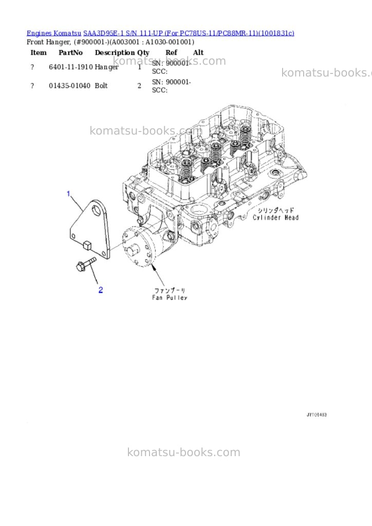 Komatsu SAA3D95E-1 S/N 111-UP (For PC78US-11/PC88MR-11) Parts catalog cover Page 2 Komatsu SAA3D95E-1 S/N 111-UP (For PC78US-11/PC88MR-11) Parts catalog cover Page 2