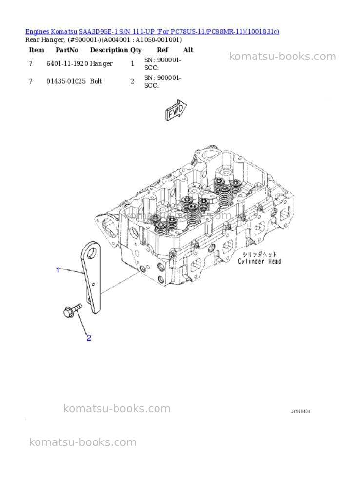Komatsu SAA3D95E-1 S/N 111-UP (For PC78US-11/PC88MR-11) Parts catalog cover Page 3 Komatsu SAA3D95E-1 S/N 111-UP (For PC78US-11/PC88MR-11) Parts catalog cover Page 3