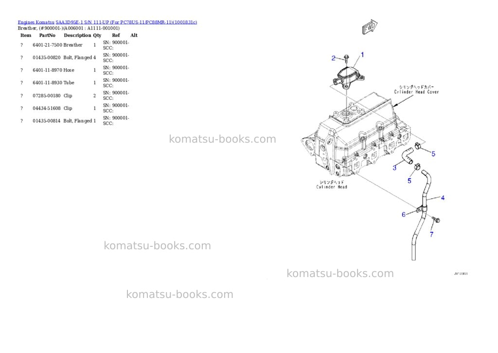 Komatsu SAA3D95E-1 S/N 111-UP (For PC78US-11/PC88MR-11) Parts catalog cover Page 5 Komatsu SAA3D95E-1 S/N 111-UP (For PC78US-11/PC88MR-11) Parts catalog cover Page 5