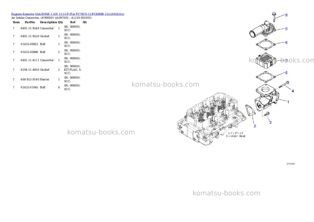 Komatsu SAA3D95E-1 S/N 111-UP (For PC78US-11/PC88MR-11) Parts catalog cover Page 6 Komatsu SAA3D95E-1 S/N 111-UP (For PC78US-11/PC88MR-11) Parts catalog cover Page 6
