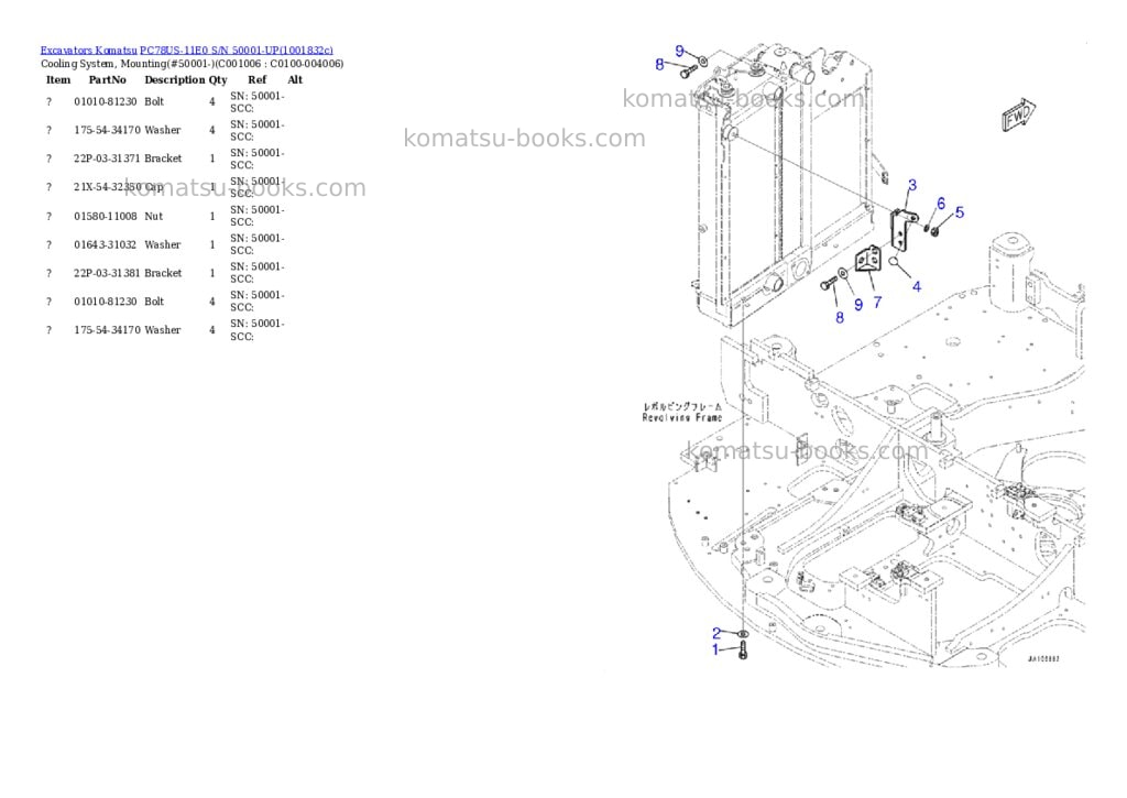 Komatsu PC78US-11E0 S/N 50001-UP Parts catalog cover Page 10 Komatsu PC78US-11E0 S/N 50001-UP Parts catalog cover Page 10