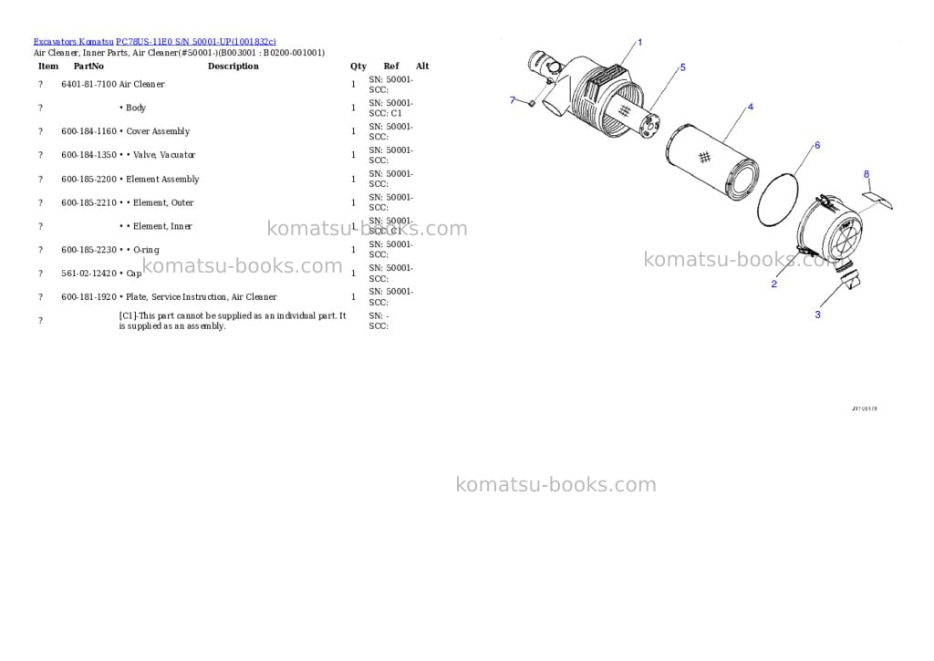 Komatsu PC78US-11E0 S/N 50001-UP Parts catalog cover Page 2 Komatsu PC78US-11E0 S/N 50001-UP Parts catalog cover Page 2