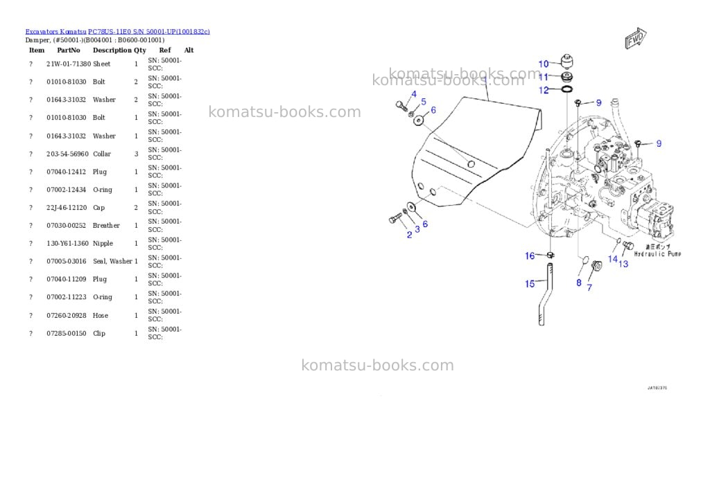 Komatsu PC78US-11E0 S/N 50001-UP Parts catalog cover Page 4 Komatsu PC78US-11E0 S/N 50001-UP Parts catalog cover Page 4