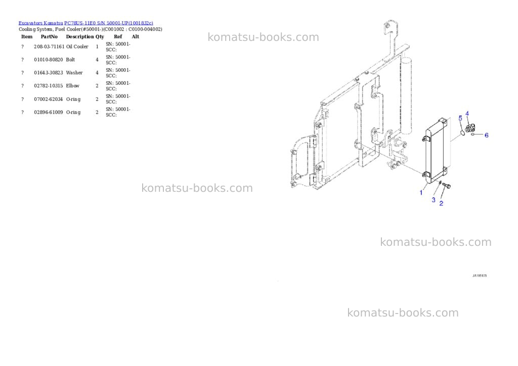Komatsu PC78US-11E0 S/N 50001-UP Parts catalog cover Page 6 Komatsu PC78US-11E0 S/N 50001-UP Parts catalog cover Page 6
