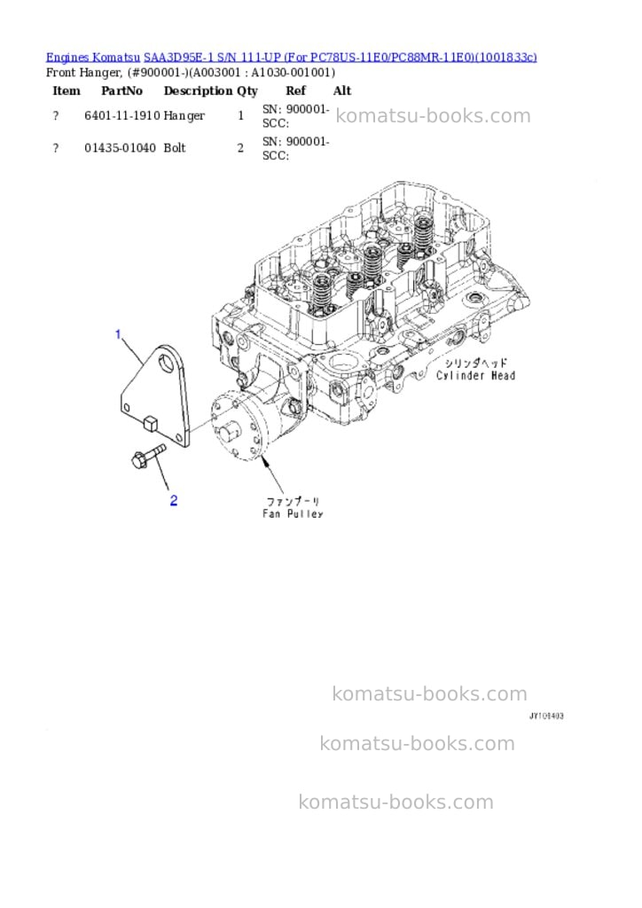 Komatsu SAA3D95E-1 S/N 111-UP (For PC78US-11E0/PC88MR-11E0) Parts catalog cover Page 2 Komatsu SAA3D95E-1 S/N 111-UP (For PC78US-11E0/PC88MR-11E0) Parts catalog cover Page 2