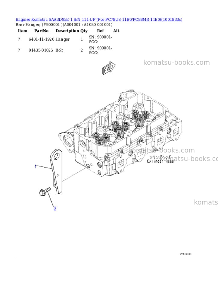 Komatsu SAA3D95E-1 S/N 111-UP (For PC78US-11E0/PC88MR-11E0) Parts catalog cover Page 3 Komatsu SAA3D95E-1 S/N 111-UP (For PC78US-11E0/PC88MR-11E0) Parts catalog cover Page 3