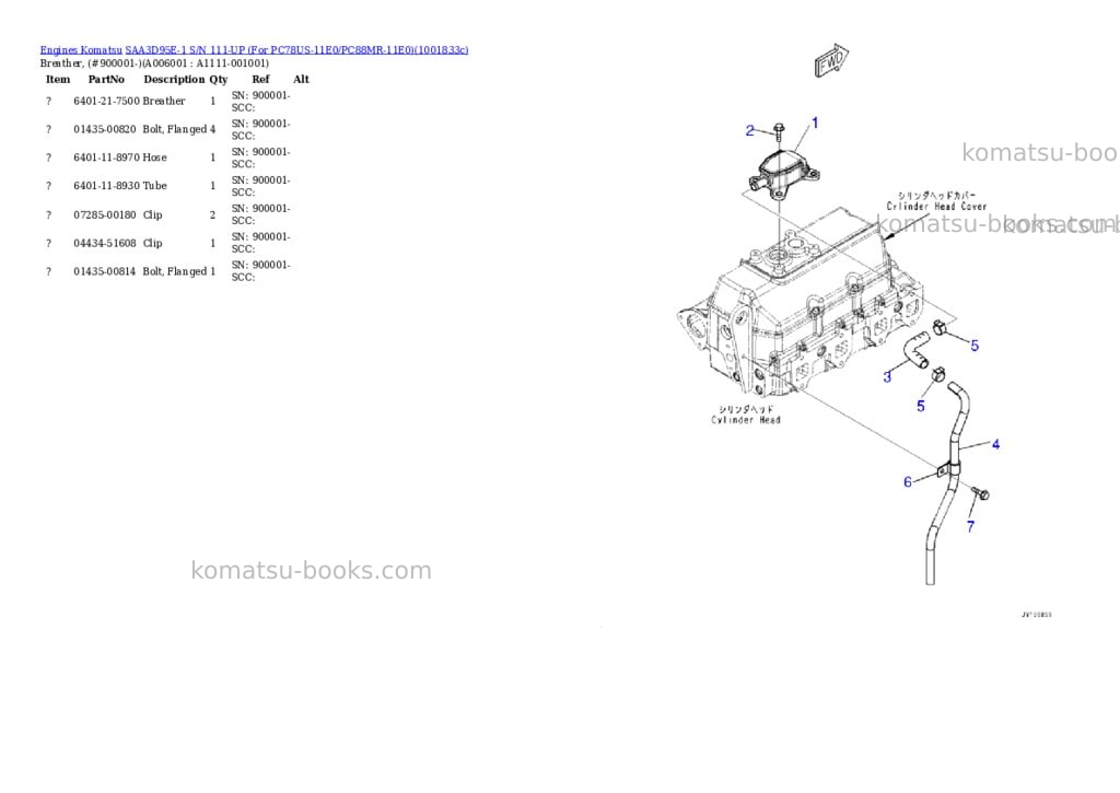 Komatsu SAA3D95E-1 S/N 111-UP (For PC78US-11E0/PC88MR-11E0) Parts catalog cover Page 5 Komatsu SAA3D95E-1 S/N 111-UP (For PC78US-11E0/PC88MR-11E0) Parts catalog cover Page 5