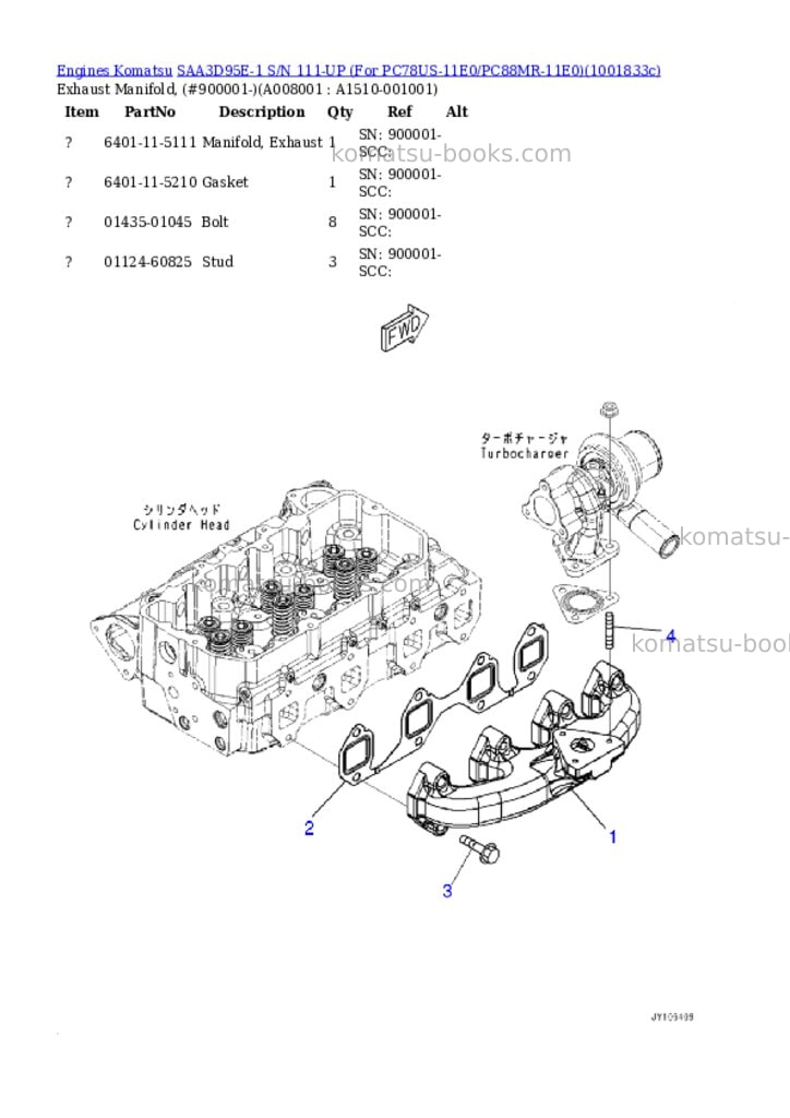 Komatsu SAA3D95E-1 S/N 111-UP (For PC78US-11E0/PC88MR-11E0) Parts catalog cover Page 7 Komatsu SAA3D95E-1 S/N 111-UP (For PC78US-11E0/PC88MR-11E0) Parts catalog cover Page 7
