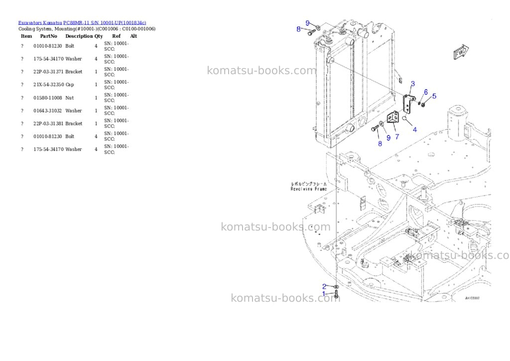 Komatsu PC88MR-11 S/N 10001-UP Parts catalog cover Page 10 Komatsu PC88MR-11 S/N 10001-UP Parts catalog cover Page 10