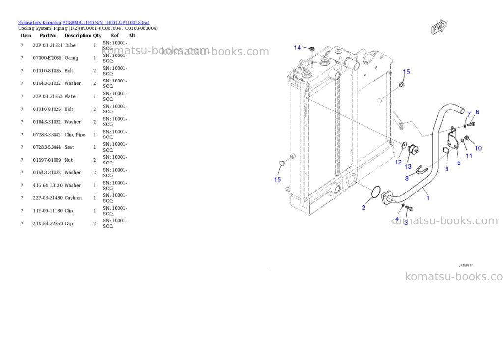 Komatsu PC88MR-11E0 S/N 10001-UP Parts catalog cover Page 4 Komatsu PC88MR-11E0 S/N 10001-UP Parts catalog cover Page 4