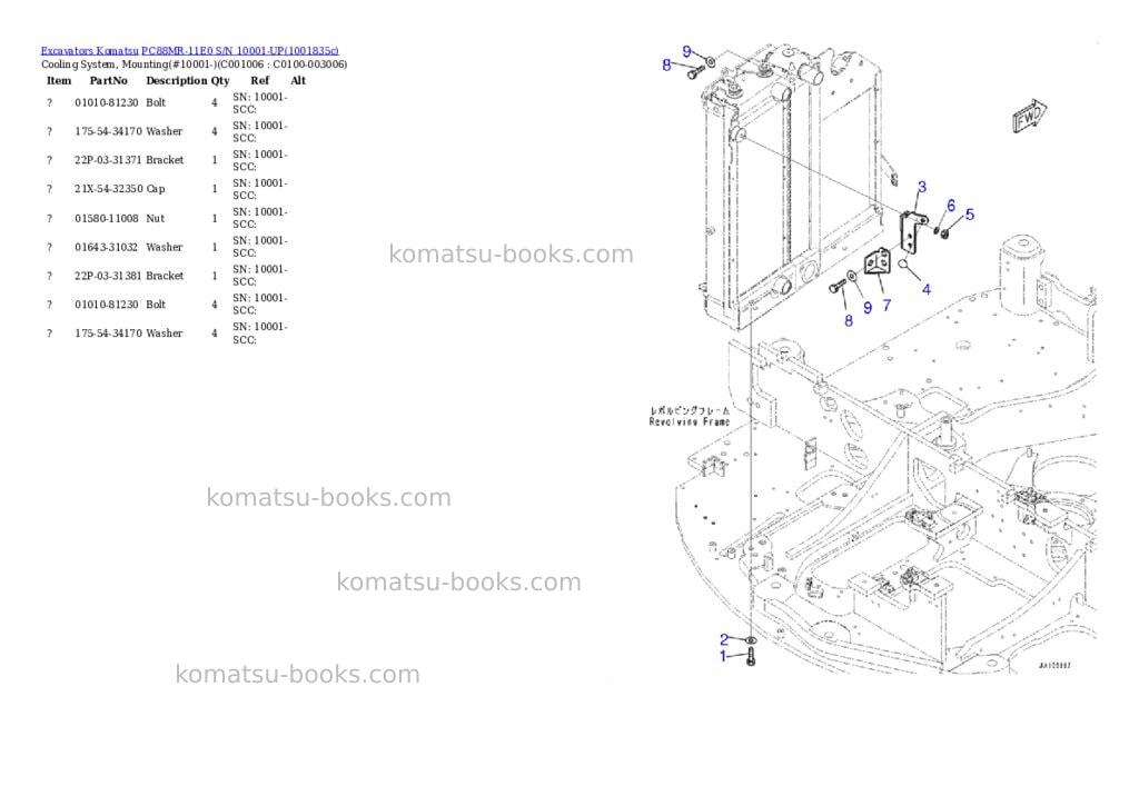Komatsu PC88MR-11E0 S/N 10001-UP Parts catalog cover Page 6 Komatsu PC88MR-11E0 S/N 10001-UP Parts catalog cover Page 6
