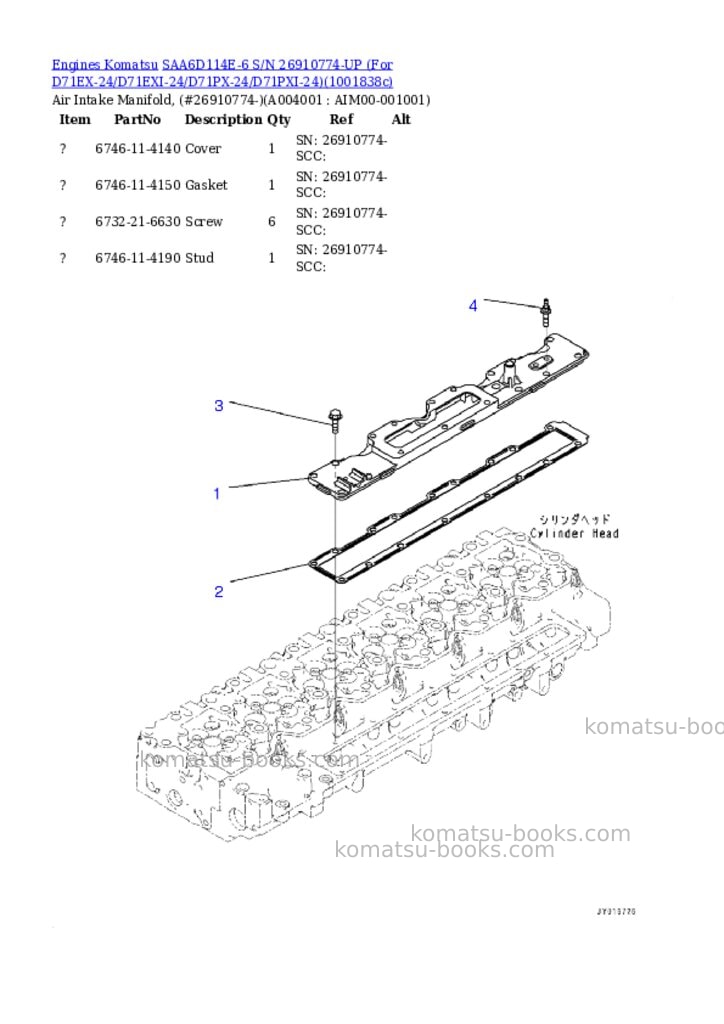 Komatsu SAA6D114E-6 S/N 26910774-UP (For D71EX-24/D71EXI-24/D71PX-24/D71PXI-24) Parts catalog cover Page 3 Komatsu SAA6D114E-6 S/N 26910774-UP (For D71EX-24/D71EXI-24/D71PX-24/D71PXI-24) Parts catalog cover Page 3