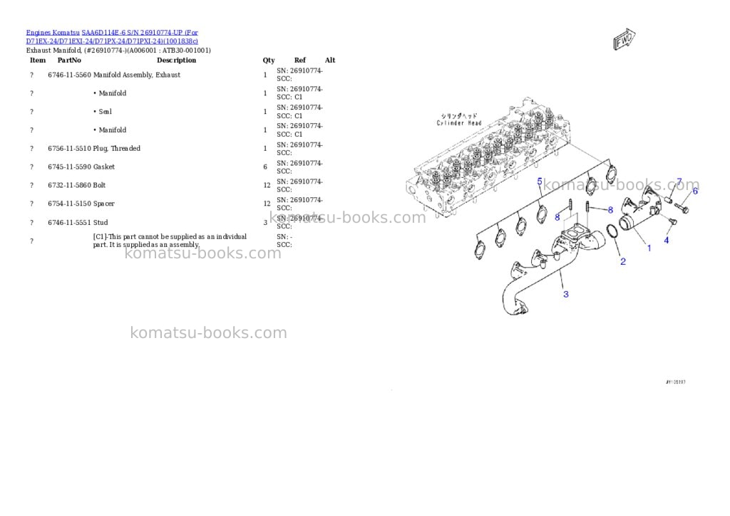 Komatsu SAA6D114E-6 S/N 26910774-UP (For D71EX-24/D71EXI-24/D71PX-24/D71PXI-24) Parts catalog cover Page 5 Komatsu SAA6D114E-6 S/N 26910774-UP (For D71EX-24/D71EXI-24/D71PX-24/D71PXI-24) Parts catalog cover Page 5