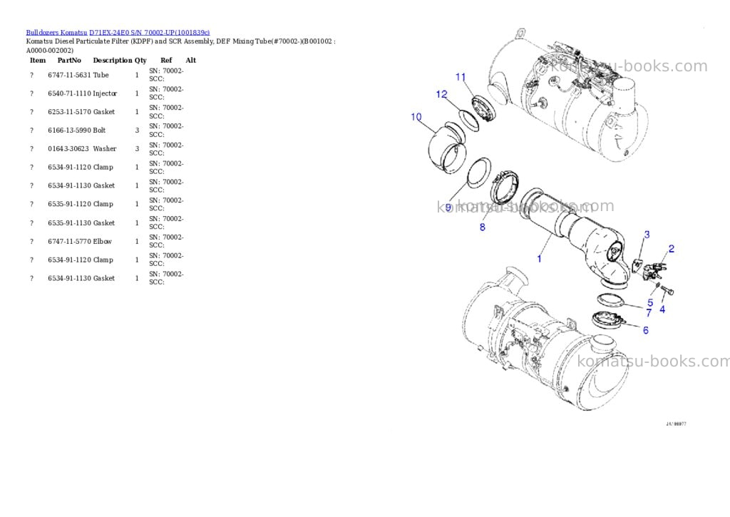 Komatsu D71EX-24E0 S/N 70002-UP Parts catalog cover