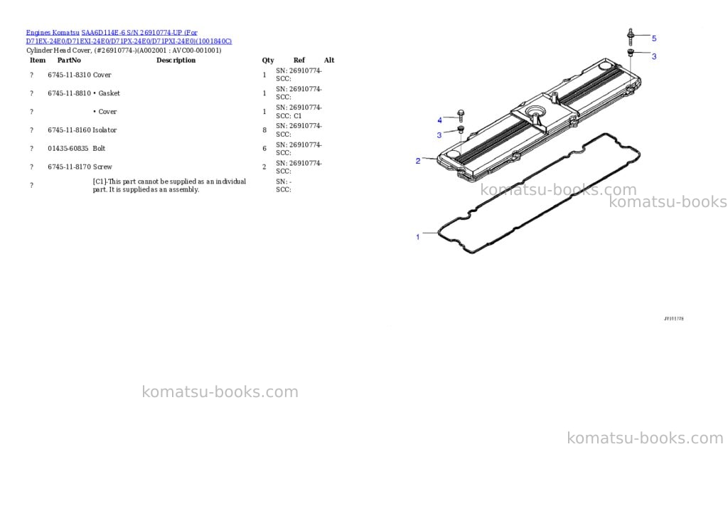 Komatsu SAA6D114E-6 S/N 26910774-UP (For D71EX-24E0/D71EXI-24E0/D71PX-24E0/D71PXI-24E0) Parts catalog cover Komatsu SAA6D114E-6 S/N 26910774-UP (For D71EX-24E0/D71EXI-24E0/D71PX-24E0/D71PXI-24E0) Parts catalog cover