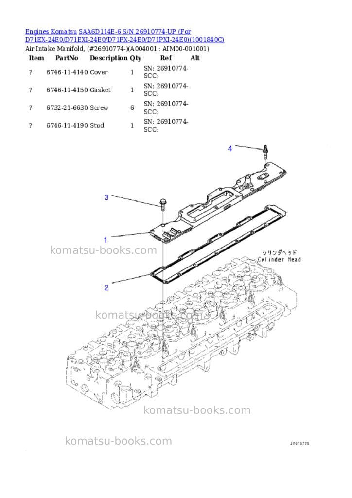 Komatsu SAA6D114E-6 S/N 26910774-UP (For D71EX-24E0/D71EXI-24E0/D71PX-24E0/D71PXI-24E0) Parts catalog cover Page 3 Komatsu SAA6D114E-6 S/N 26910774-UP (For D71EX-24E0/D71EXI-24E0/D71PX-24E0/D71PXI-24E0) Parts catalog cover Page 3