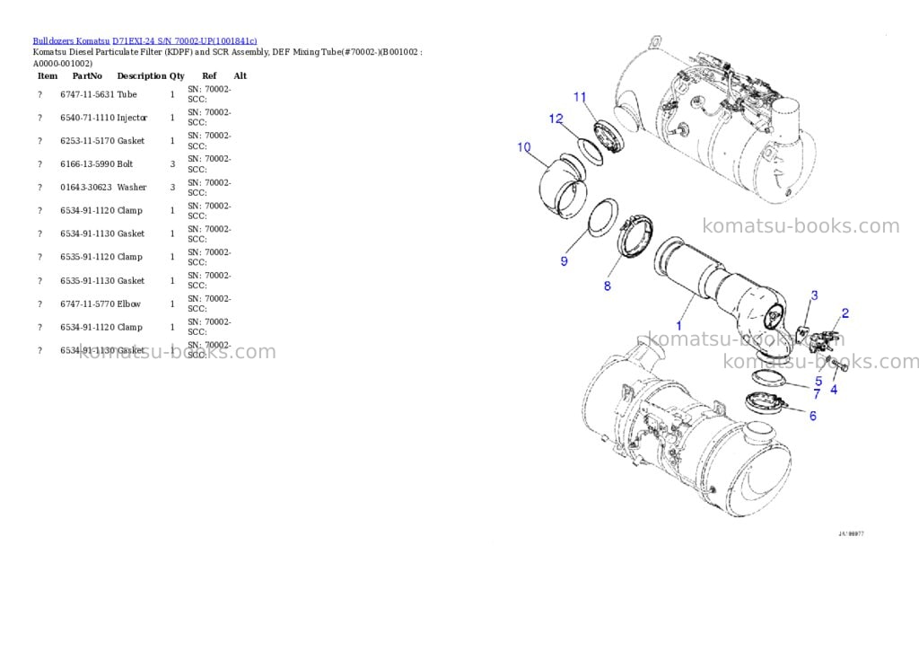 Komatsu D71EXI-24 S/N 70002-UP Parts catalog cover