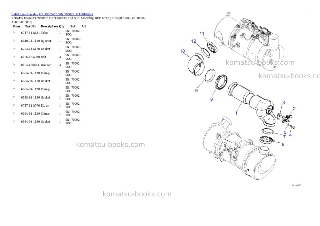 Komatsu D71PXI-24E0 S/N 70002-UP Parts catalog cover