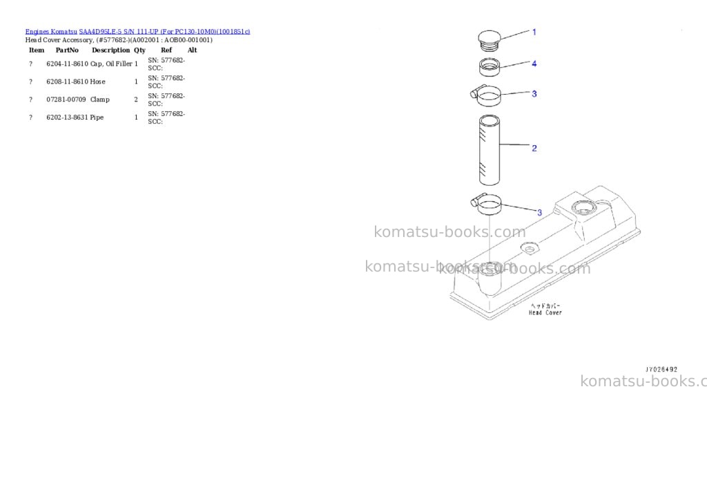 Komatsu SAA4D95LE-5 S/N 111-UP (For PC130-10M0) Parts catalog cover Komatsu SAA4D95LE-5 S/N 111-UP (For PC130-10M0) Parts catalog cover