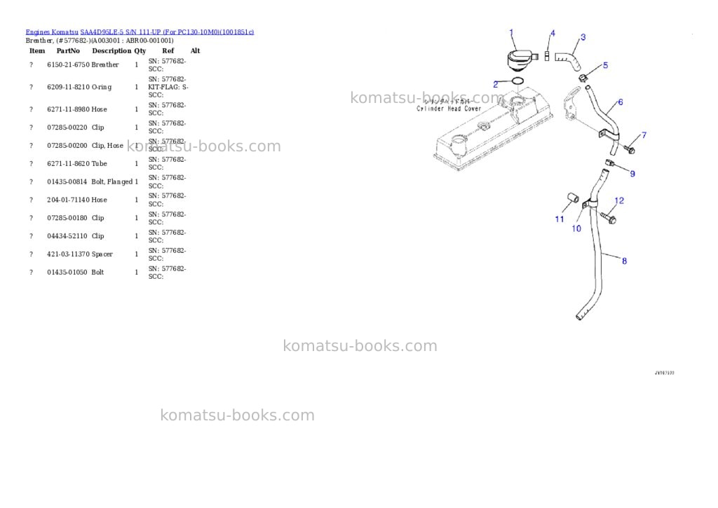 Komatsu SAA4D95LE-5 S/N 111-UP (For PC130-10M0) Parts catalog cover Page 2 Komatsu SAA4D95LE-5 S/N 111-UP (For PC130-10M0) Parts catalog cover Page 2