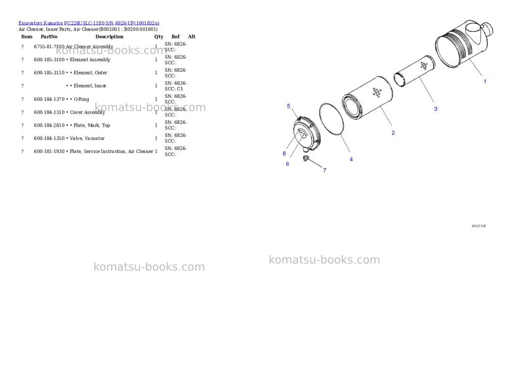 Komatsu PC228USLC-11E0 S/N 6826-UP Parts catalog cover Komatsu PC228USLC-11E0 S/N 6826-UP Parts catalog cover