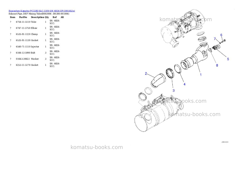 Komatsu PC228USLC-11E0 S/N 6826-UP Parts catalog cover Page 10 Komatsu PC228USLC-11E0 S/N 6826-UP Parts catalog cover Page 10