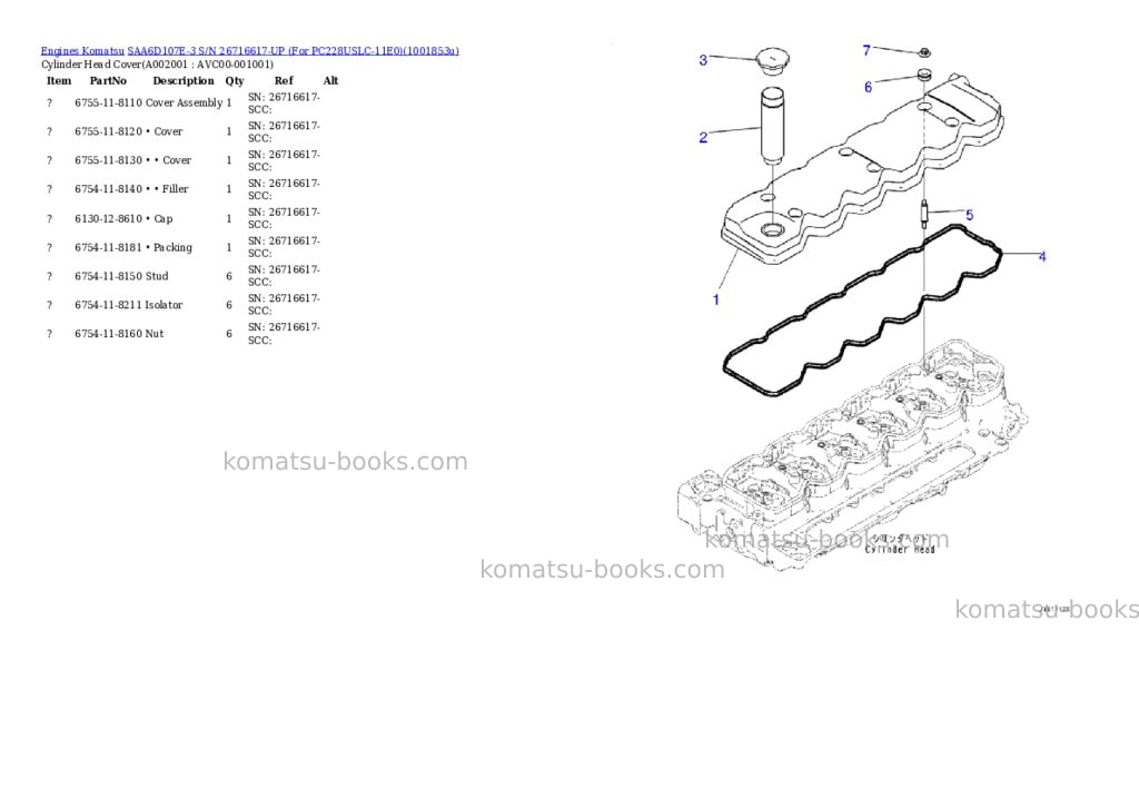 Komatsu SAA6D107E-3 S/N 26716617-UP (For PC228USLC-11E0) Parts catalog cover Komatsu SAA6D107E-3 S/N 26716617-UP (For PC228USLC-11E0) Parts catalog cover