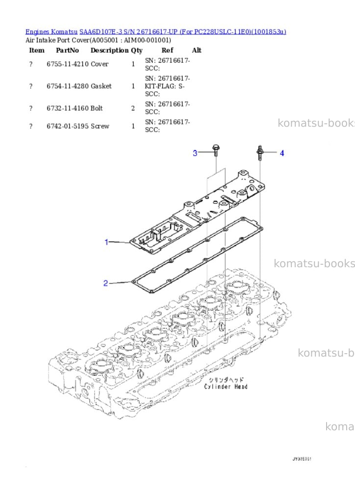 Komatsu SAA6D107E-3 S/N 26716617-UP (For PC228USLC-11E0) Parts catalog cover Page 4 Komatsu SAA6D107E-3 S/N 26716617-UP (For PC228USLC-11E0) Parts catalog cover Page 4