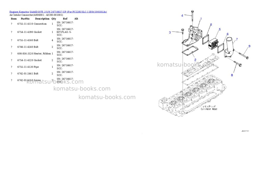 Komatsu SAA6D107E-3 S/N 26716617-UP (For PC228USLC-11E0) Parts catalog cover Page 5 Komatsu SAA6D107E-3 S/N 26716617-UP (For PC228USLC-11E0) Parts catalog cover Page 5