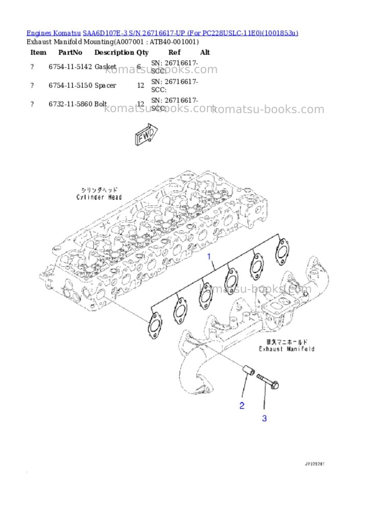 Komatsu SAA6D107E-3 S/N 26716617-UP (For PC228USLC-11E0) Parts catalog cover Page 6 Komatsu SAA6D107E-3 S/N 26716617-UP (For PC228USLC-11E0) Parts catalog cover Page 6