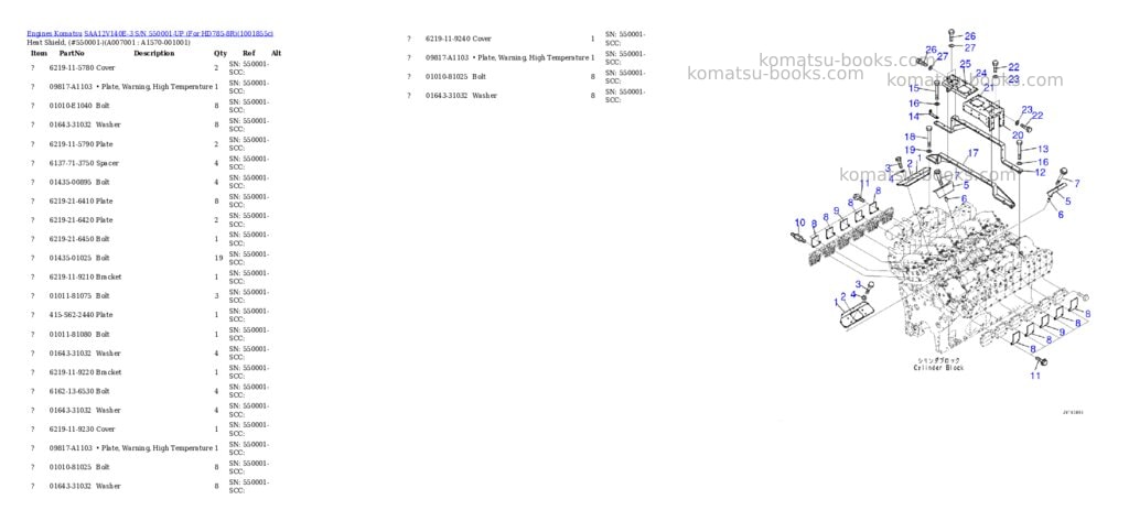 Komatsu SAA12V140E-3 S/N 550001-UP (For HD785-8R) Parts catalog cover Page 10