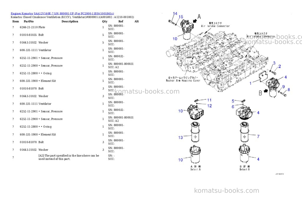 Komatsu SAA12V140E-7 S/N 800001-UP (For PC2000-11E0) Parts catalog cover Page 6 Komatsu SAA12V140E-7 S/N 800001-UP (For PC2000-11E0) Parts catalog cover Page 6