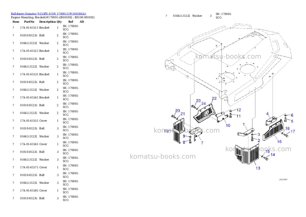 Komatsu D155PX-8 S/N 170001-UP Parts catalog cover