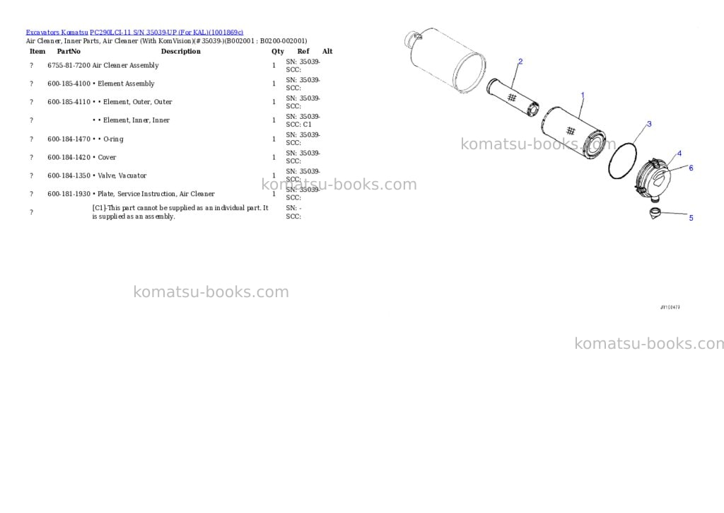 Komatsu PC290LCI-11 S/N 35039-UP (For KAL) Parts catalog cover