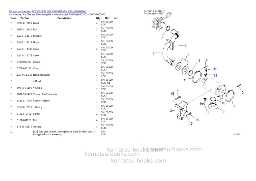 Komatsu PC290LCI-11 S/N 35039-UP (For KAL) Parts catalog cover Page 2